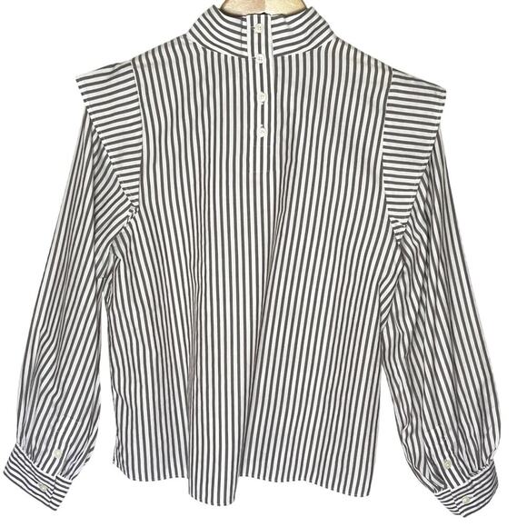 NWT EVERLANE Striped Wing Shoulder Bishop Sleeve Stand Collar Top - Picture 6 of 6